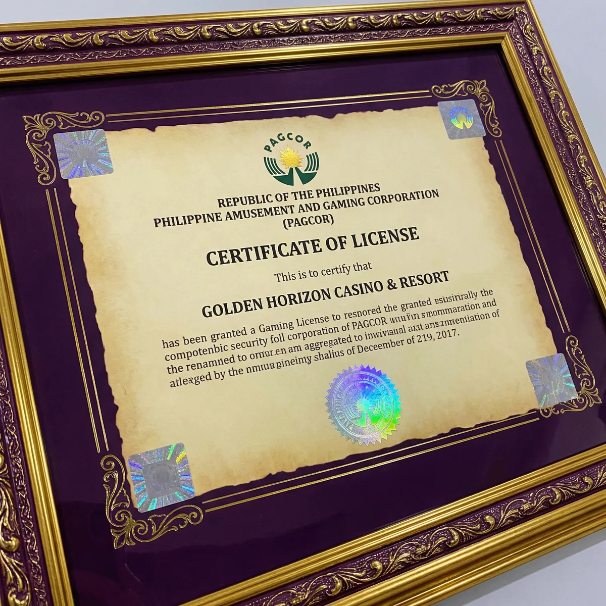 菲律宾PAGCOR博彩牌照证书